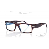 Tom Ford - Blue Block Rectangular Opticals - Occhiali da Vista Rettangolare - Havana Scuro - FT5835-B