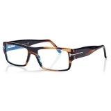 Tom Ford - Blue Block Rectangular Opticals - Occhiali da Vista Rettangolare - Havana Rosso - FT5835-B