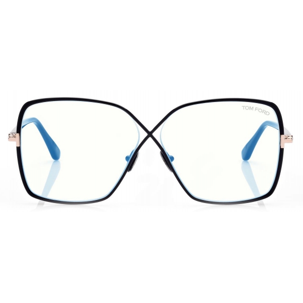 Tom Ford - Blue Block Butterfly Opticals - Occhiali da Vista a Farfalla - Nero - FT5841-B