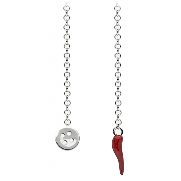 Viola Milano - Lapel Chain in 100% Sterling Silver - Button/Red Chilli - Handmade in Italy - Luxury Exclusive Collection