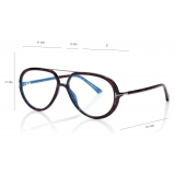 Tom Ford - Blue Block Pilot Opticals - Occhiali da Vista Pilota - Havana Scuro - FT5838-B