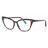 Tom Ford - Blue Block Cat Eye Opticals - Occhiali da Vista Cat Eye - Havana Scuro - FT5825-B