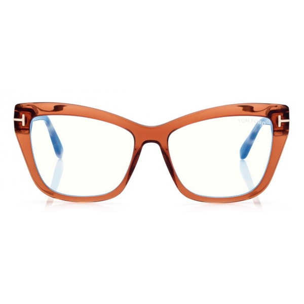 Tom Ford - Blue Block Square Cat Eye Opticals - Square Cat Eye Optical Glasses - Brown - FT5826-B