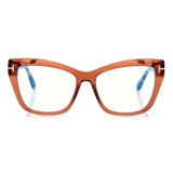 Tom Ford - Blue Block Square Cat Eye Opticals - Occhiali da Vista Quadrati Cat Eye - Marrone - FT5826-B