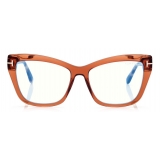 Tom Ford - Blue Block Square Cat Eye Opticals - Square Cat Eye Optical Glasses - Brown - FT5826-B