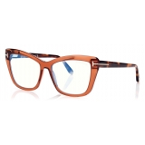 Tom Ford - Blue Block Square Cat Eye Opticals - Occhiali da Vista Quadrati Cat Eye - Marrone - FT5826-B