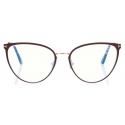 Tom Ford - Blue Block Cat Eye Opticals - Occhiali da Vista Cat Eye - Marrone Chiaro Opaco - FT5840-B
