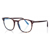 Tom Ford - Blue Block Round Opticals - Round Optical Glasses - Dark Havana - FT5832-B