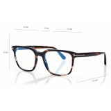 Tom Ford - Blue Block Square Opticals - Occhiali da Vista Quadrati - Havana Rosso - FT5818-B