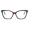 Tom Ford - Blue Block Cat Eye Opticals - Occhiali da Vista Cat Eye - Havana Scuro - FT5812-B