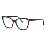 Tom Ford - Blue Block Cat Eye Opticals - Cat Eye Optical Glasses - Dark Havana - FT5812-B
