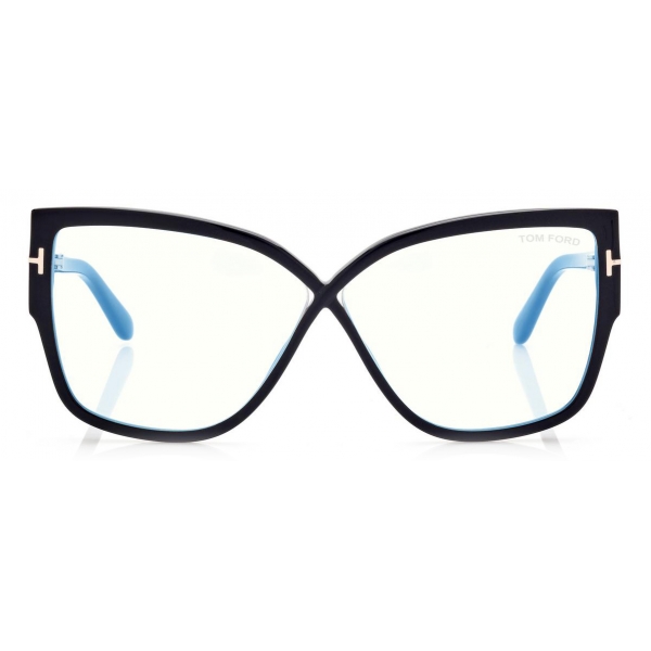 Tom Ford - Blue Block Rounded Butterfly Opticals - Round Butterfly Optical Glasses - Black - FT5828-B