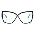 Tom Ford - Blue Block Rounded Butterfly Opticals - Occhiali da Vista Rotondi a Farfalla - Nero - FT5828-B