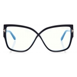 Tom Ford - Blue Block Rounded Butterfly Opticals - Occhiali da Vista Rotondi a Farfalla - Nero - FT5828-B