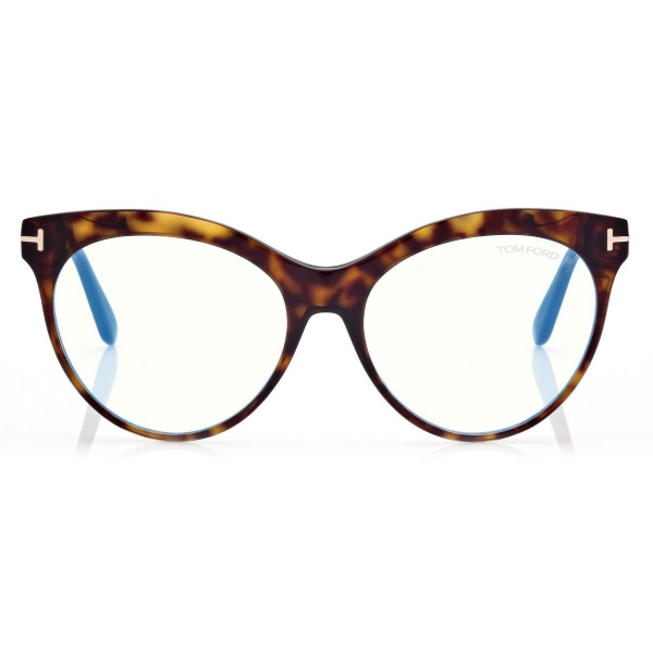 Tom Ford - Blue Block Cat Eye Opticals - Cat Eye Optical Glasses - Dark Havana - FT5827-B