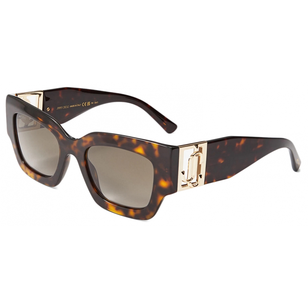 Jimmy Choo - Nena - Brown Havana Square Frame Sunglasses with JC Emblem ...