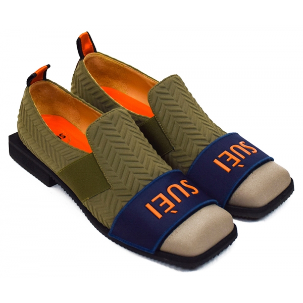Suèi - Loafers con Velcro Smart / Suèi - Arancione / Beige - Handmade in Italy - Luxury Exclusive Collection