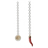 Viola Milano - Lapel Chain in 100% Sterling Silver - Button/Red Gold and Coral - Handmade in Italy - Luxury Exclusive Collection