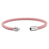Viola Milano - Braided Italian Leather Bracelet - Pink - Handmade in Italy - Luxury Exclusive Collection