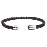 Viola Milano - Braided Genuine Italian Leather Bracelet - Brown/Black - Handmade in Italy - Luxury Exclusive Collection