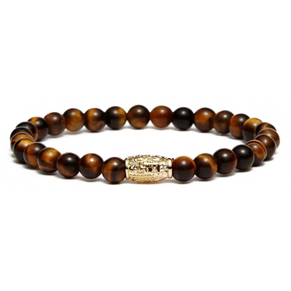 Viola Milano - Gemstone 6 mm Bracelet - Gold Tube - Tiger Eye - Handmade in Italy - Luxury Exclusive Collection