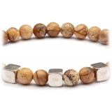 Viola Milano - Square Silver Gemstone Bracelet - Fossil Wood - Handmade in Italy - Luxury Exclusive Collection
