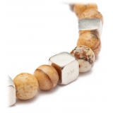 Viola Milano - Square Silver Gemstone Bracelet - Fossil Wood - Handmade in Italy - Luxury Exclusive Collection