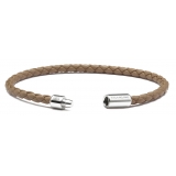 Viola Milano - Braided Italian Leather Bracelet - Taupe - Handmade in Italy - Luxury Exclusive Collection