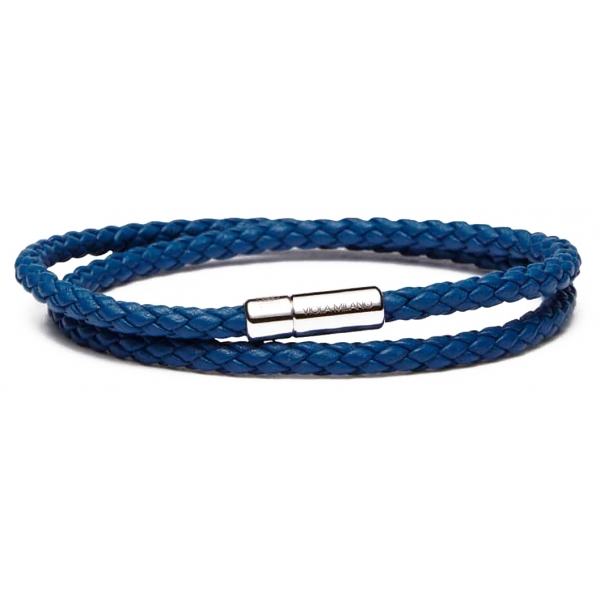 Viola Milano - Double Braided Italian Leather Bracelet - Blue - Handmade in Italy - Luxury Exclusive Collection