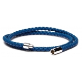 Viola Milano - Double Braided Italian Leather Bracelet - Blue - Handmade in Italy - Luxury Exclusive Collection