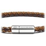 Viola Milano - Braided Genuine Italian Leather Bracelet - Brown/Cola - Handmade in Italy - Luxury Exclusive Collection