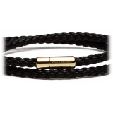 Viola Milano - Double Braided Italian Leather Bracelet Gold Clasp - Brown - Handmade in Italy - Luxury Exclusive Collection