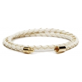 Viola Milano - Double Braided Italian Leather Bracelet Gold Clasp - Off White - Handmade in Italy - Luxury Exclusive Collection