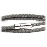 Viola Milano - Double Braided Italian Leather Bracelet - Grey - Handmade in Italy - Luxury Exclusive Collection