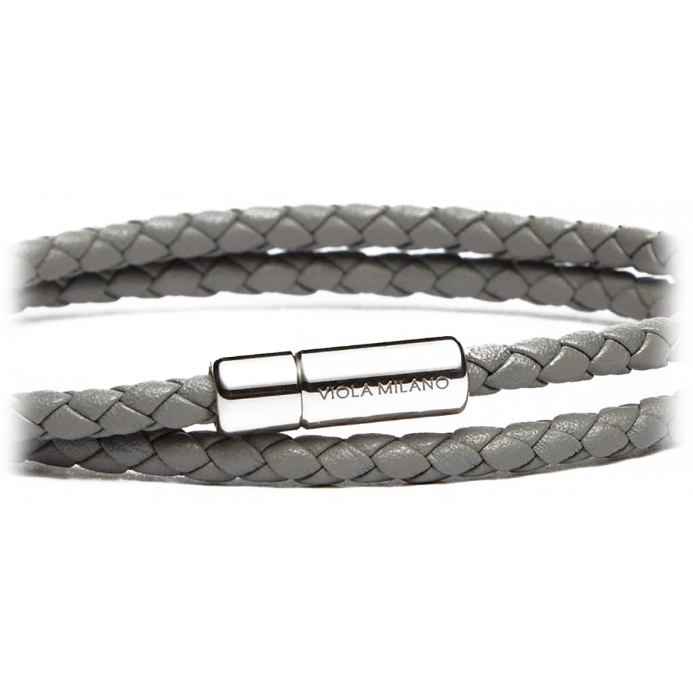 Viola Milano - Double Braided Italian Leather Bracelet - Grey