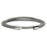 Viola Milano - Bracciale in Pelle Italiana a Doppio Intreccio - Grigio - Handmade in Italy - Luxury Exclusive Collection