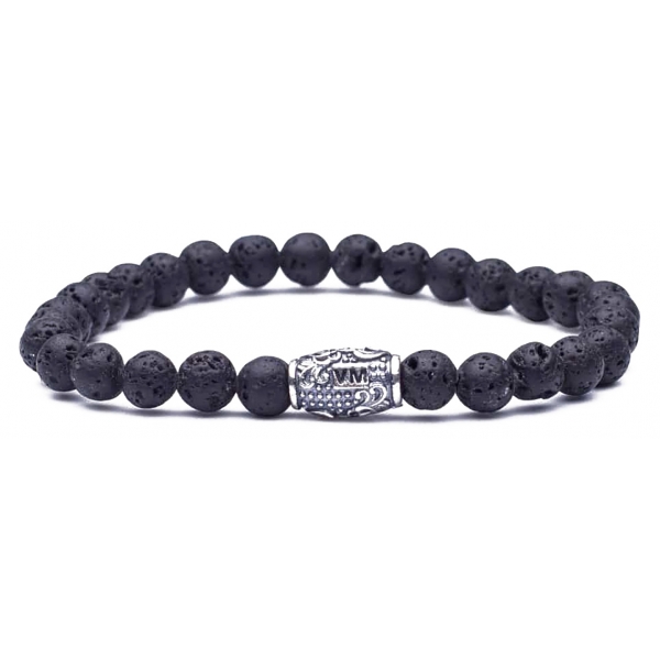 Viola Milano - Natural 6 mm Gemstone Bracelet - Black Igneous - Handmade in Italy - Luxury Exclusive Collection