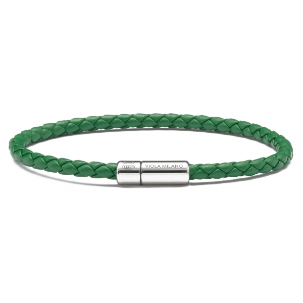 Viola Milano - Braided Italian Leather Bracelet - Green - Handmade in Italy - Luxury Exclusive Collection