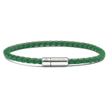 Viola Milano - Bracciale in Pelle Italiana Intrecciata - Verde - Handmade in Italy - Luxury Exclusive Collection