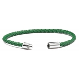 Viola Milano - Bracciale in Pelle Italiana Intrecciata - Verde - Handmade in Italy - Luxury Exclusive Collection