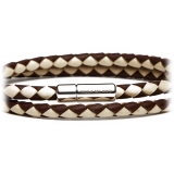 Viola Milano - Double Braided Two-Tone Italian Leather Bracelet - Brown Sand - Handmade in Italy - Luxury Exclusive Collection