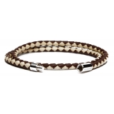 Viola Milano - Double Braided Two-Tone Italian Leather Bracelet - Brown Sand - Handmade in Italy - Luxury Exclusive Collection