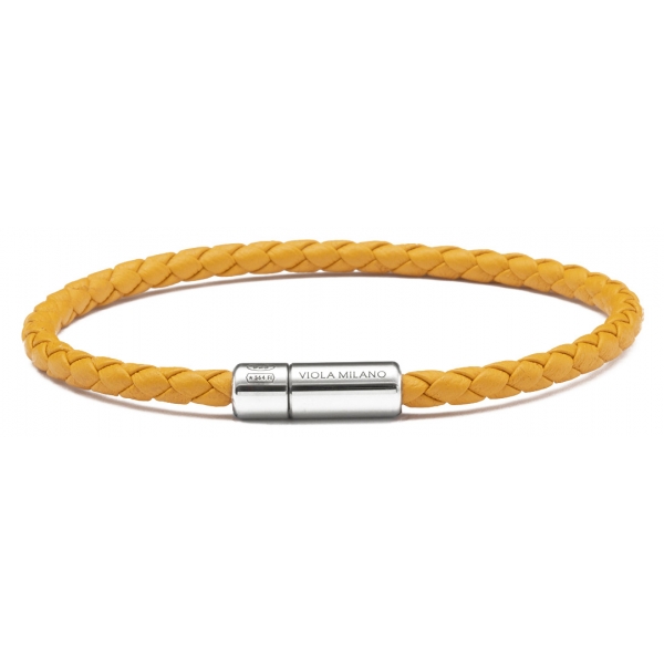 Viola Milano - Braided Italian Leather Bracelet - Mustard - Handmade in Italy - Luxury Exclusive Collection