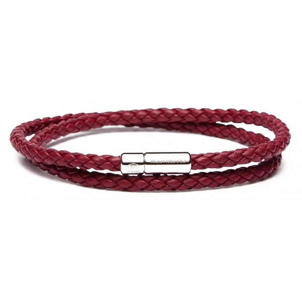 Viola Milano - Double Braided Italian Leather Bracelet - Blood - Handmade in Italy - Luxury Exclusive Collection