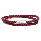 Viola Milano - Double Braided Italian Leather Bracelet - Blood - Handmade in Italy - Luxury Exclusive Collection