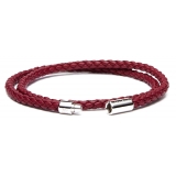 Viola Milano - Bracciale in Pelle Italiana a Doppio Intreccio - Sangue - Handmade in Italy - Luxury Exclusive Collection