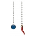 Viola Milano - Lapel Chain in 100% Sterling Silver - Blue Agate Red Coral Horn - Handmade in Italy - Luxury Exclusive Collection