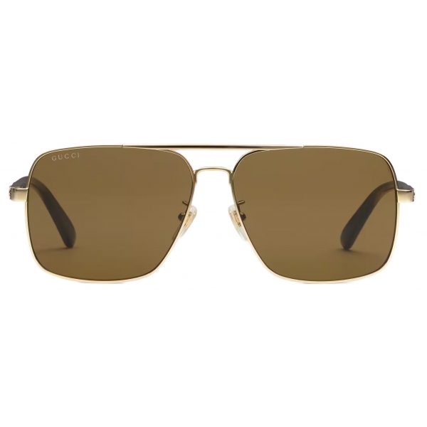 Gucci - Navigator Frame Sunglasses - Gold Brown - Gucci Eyewear - Avvenice