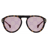 Gucci - Occhiale da Sole Rotondi con Ponte Basso - Marrone Scuro Rosa - Gucci Eyewear