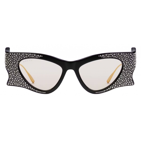Gucci - Cat Eye Frame Sunglasses - Black Crystals Light Yellow - Gucci Eyewear